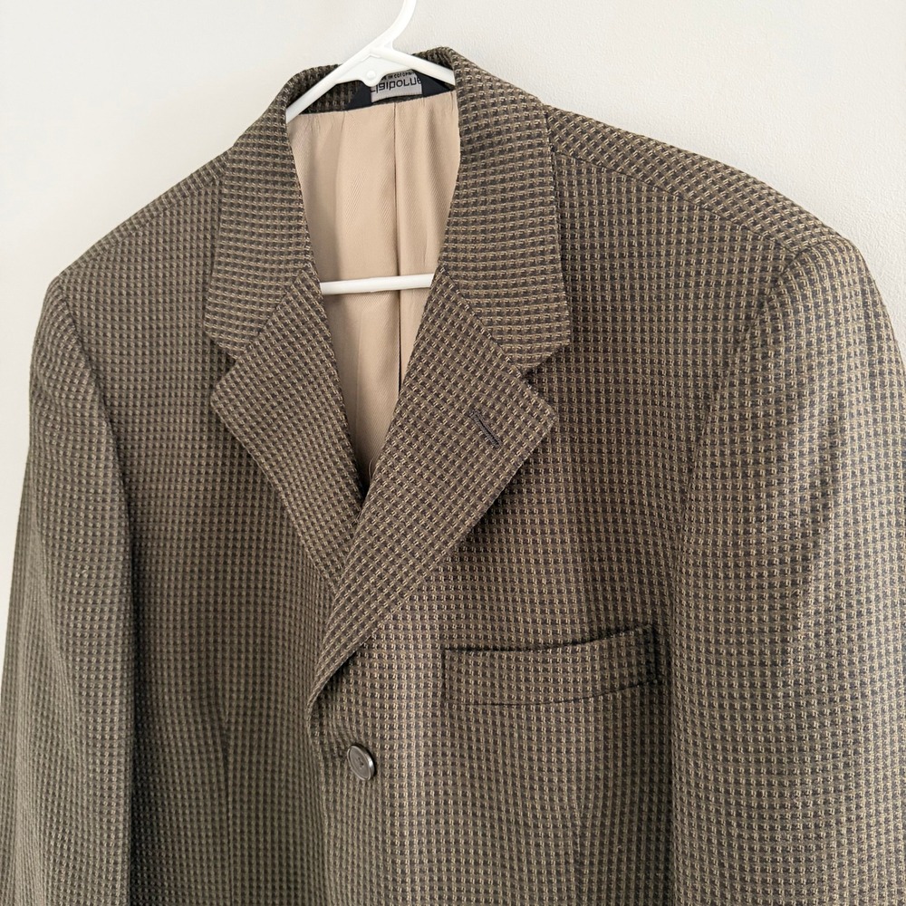 Claiborne Mens 42S Wool‎ Alpaca Blend Blazer Green Tan Check 3 Button Sport Coat